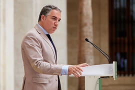 Intervención de Elías Bendodo en la inauguración de la exposición "Eugenio Chicano Siempre". Museo de Málaga. Mayo de 2021