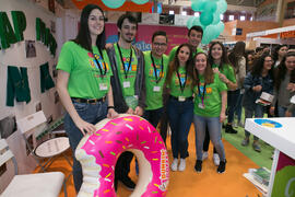 Estand de la Facultad de Comercio y Gestión. Jornadas de Puertas Abiertas de la Universidad de Málaga. Complejo Polideportivo Universitario. Abril de 2018