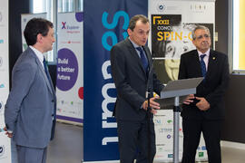 José Ángel Narváez, Pedro Duque y Rafael Ventura . Visita del ministro de Ciencia, Innovación y Universidades al edificio The Green Ray. Campus de Teatinos. Junio de 2018