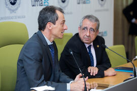 Pedro Duque y José Ángel Narváez. Consejo de Gobierno extraordinario de la Universidad de Málaga. Edificio del Rectorado. Junio de 2018