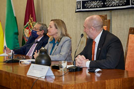 Encuentro con la Ministra de Economía Nadia Calviño en la Facultad de Ciencias Económicas y Empresariales de la Universidad de Málaga. Enero de 2022