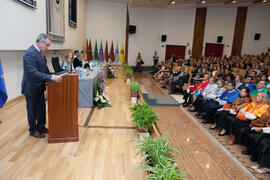 Miguel Porras Fernández en la investidura como Doctor "Honoris Causa" de Antonio Soler por la Facultad de Filosofía y Letras de la Universidad de Málaga. Paraninfo. Junio de 2016