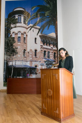 Intervención de una alumna en su graduación de Máster de la Facultad de Ciencias Económicas y Empresariales de la Universidad de Málaga. Paraninfo. Mayo de 2017