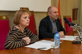 Ana María Castillo-Clavero y Eugenio Luque. Encuentro del grupo "EconomistasXAndalucía". Facultad de Ciencias Económicas y Empresariales. Diciembre de 2014