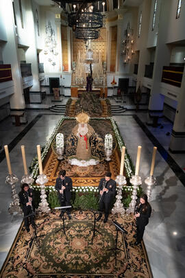 Actuación de cuarteto de viento en la Casa Hermandad de la Archicofradía del Paso y la Esperanza. Málaga. Marzo de 2021