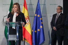 Susana Díaz en la toma de posesión de José Ángel Narváez como Rector de la Universidad de Málaga. Palacio de San Telmo, Sevilla. Enero de 2016