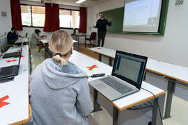 Aula de la Facultad de Ciencias de la Comunicación de la Universidad de Málaga. Campus de Teatinos. Octubre de 2020
