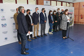 Natacha Rivas presenta la Jornada de Puertas Abiertas de la Universidad de Málaga. Complejo Polideportivo Universitario. Marzo de 2022