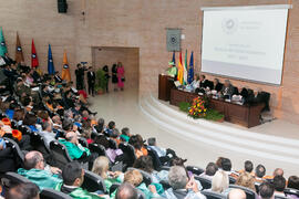 Intervención de Luis Gómez Jacinto en la Apertura del Curso Académico 2017/2018 de la Universidad de Málaga. Salón de actos de la Facultad de Turismo. Septiembre de 2017