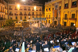 Estación de Penitencia de la Hermandad de los Estudiantes. Plaza del Obispo, Málaga. Abril de 2017