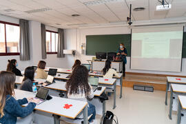 Aula de la Facultad de Ciencias de la Comunicación de la Universidad de Málaga. Campus de Teatinos. Octubre de 2020