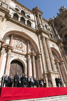 Acto de la Hermandad de los Estudiantes en la Catedral. Plaza del Obispo, Málaga. Abril de 2019