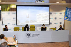 Presentación del proyecto 'Itinerario artístico contra la violencia de género en la Universidad de Málaga. Un testimonio hace ciento'. Inauguración del Día Internacional Contra la Violencia Machista. Edificio del Rectorado de la Universidad de Málaga. Noviembre de 2020