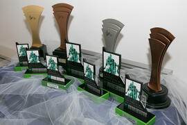 Trofeos a entregar en la Gala del Deporte Universitario 2017. Escuela Técnica Superior de Ingeniería de Telecomunicaciones. Junio de 2017