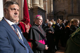 Juan Teodomiro López y Jesús Catalá Ibáñez. Acto de la Hermandad de los Estudiantes en la Catedral. Plaza del Obispo, Málaga. Marzo de 2018