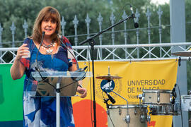Intervención de María Rosa Sánchez concejala de Turismo del Ayuntamiento de Málaga. Welcome to UMA. Bienvenida a los alumnos de intercambio internacional de la Universidad de Málaga. Jardín botánico. Octubre de 2019