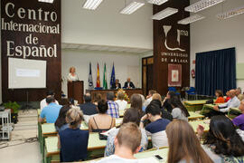 Susana Cabrera en la graduación de alumnos del CIE-UMA el Día del Español. Centro Internacional de Español de la Universidad de Málaga. Junio de 2016