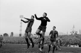 Málaga. Partido de fútbol Málaga-Barcelona. Estadio de la Rosaleda. Febrero de 1963