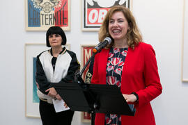 Intervención de Raquel Barco. Inauguración de la sala de exposiciones "Espacio Cero" en el Contenedor Cultural. Campus de Teatinos. Abril de 2019