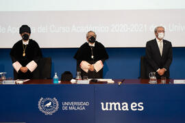 Mesa presidencial. Apertura del Curso Académico 2020/2021 de la Universidad de Málaga. Paraninfo. Septiembre de 2020