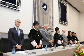 Mesa presidencial de la toma de Posesión del nuevo Consejo de Dirección de la Universidad de Málaga. Paraninfo.  Enero de 2016