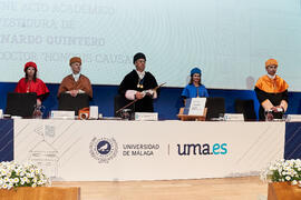 Mesa presidencial. Investidura de Bernardo Quintero como Doctor "Honoris Causa" por la Universidad de Málaga. Paraninfo. Marzo de 2025