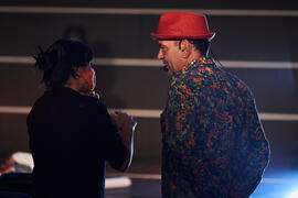 Alessandra García y José Corbacho. Ensayo de la gala de inauguración de la 31ª edición de Fancine de la Universidad de Málaga. Cine Albéniz. Noviembre de 2021