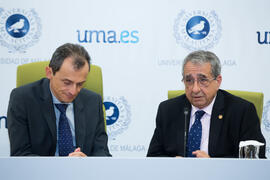 José Ángel Narváez y Pedro Duque. Consejo de Gobierno extraordinario de la Universidad de Málaga. Edificio del Rectorado. Junio de 2018