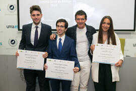 Antonio Banderas y premiados. Acto de la Fundación Lágrimas y Favores. Entrega de los Premios de Investigación de la Cátedra de Estudios Cofrades. Rectorado. Abril de 2019
