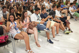 Asistentes a la conferencia. Visita guiada por el centro histórico. Olimpiada Española de Economía, Fase Nacional. Cofradía de los Estudiantes. Málaga. Junio de 2015