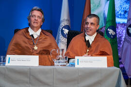 Javier López y Bernardo Quintero en su investidura como Doctor "Honoris Causa" por la Universidad de Málaga. Paraninfo. Marzo de 2025