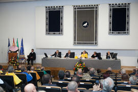 José Miguel Rodríguez Santos expone la Lección Inaugural en la Apertura del Curso Académico 2015/2016 de la Universidad de Málaga. Paraninfo. Septiembre de 2015