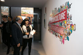 José Ángel Narváez y Tecla Lumbreras. Inauguración de la sala de exposiciones "Espacio Cero" en el Contenedor Cultural. Campus de Teatinos. Abril de 2019