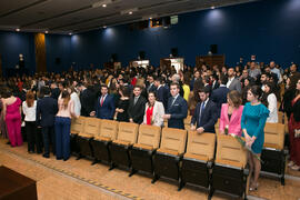 Entrada del alumnado. Graduación de Másters de la Facultad de Ciencias Económicas y Empresariales de la Universidad de Málaga. Paraninfo. Abril de 2018