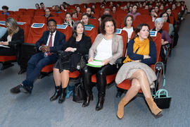 Ousman Umar, Susana Castillo, Ana Rosa del Águila y Elsa Marina Álvarez. "Dialogando" con Ousman Umar. Facultad de Estudios Sociales y del Trabajo. Marzo de 2020