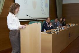 Intervención de María Dolores Pérez Arévalo. I Premios del Aula de Economía y Deporte de la Universidad de Málaga. Edificio del Rectorado. Febrero de 2024