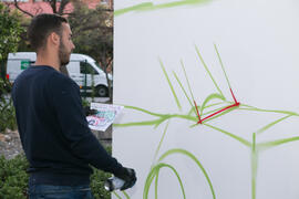 Demostración de arte callejero posterior a la inauguración de la sala de exposiciones "Espacio Cero" en el Contenedor Cultural. Campus de Teatinos. Abril de 2019
