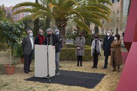 Intervención de José Ignacio Díaz de Rábago en la inauguración de su escultura "6+1". Facultad de Ciencias de la Educación y Psicología. Campus de Teatinos. Enero de 2022