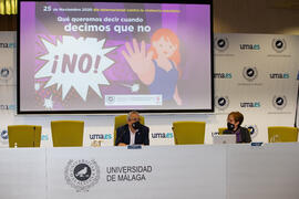 Inauguración del Día Internacional Contra la Violencia Machista. Edificio del Rectorado de la Universidad de Málaga. Noviembre de 2020
