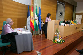 Intervención de María Rosa Esteve. Investidura como Doctor "Honoris Causa" de Heliodoro Carpintero Capell por la Facultad de Psicología de la Universidad de Málaga. Edificio del Rectorado. Mayo de 2019