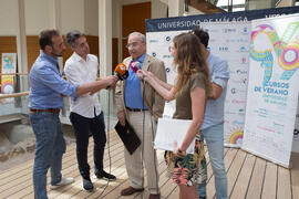 Rueda de prensa de Alfonso Guerra. Curso "Geopolítica y leyenda negra". Cursos de Verano de la Universidad de Málaga. Málaga. Julio de 2019