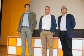 Ernesto Pimentel, José Ángel Narváez y Miguel de Aguilera. Debate electoral entre los candidatos a Rector de la Universidad de Málaga. Escuela Técnica Superior de Ingeniería Industrial. Noviembre de 2015